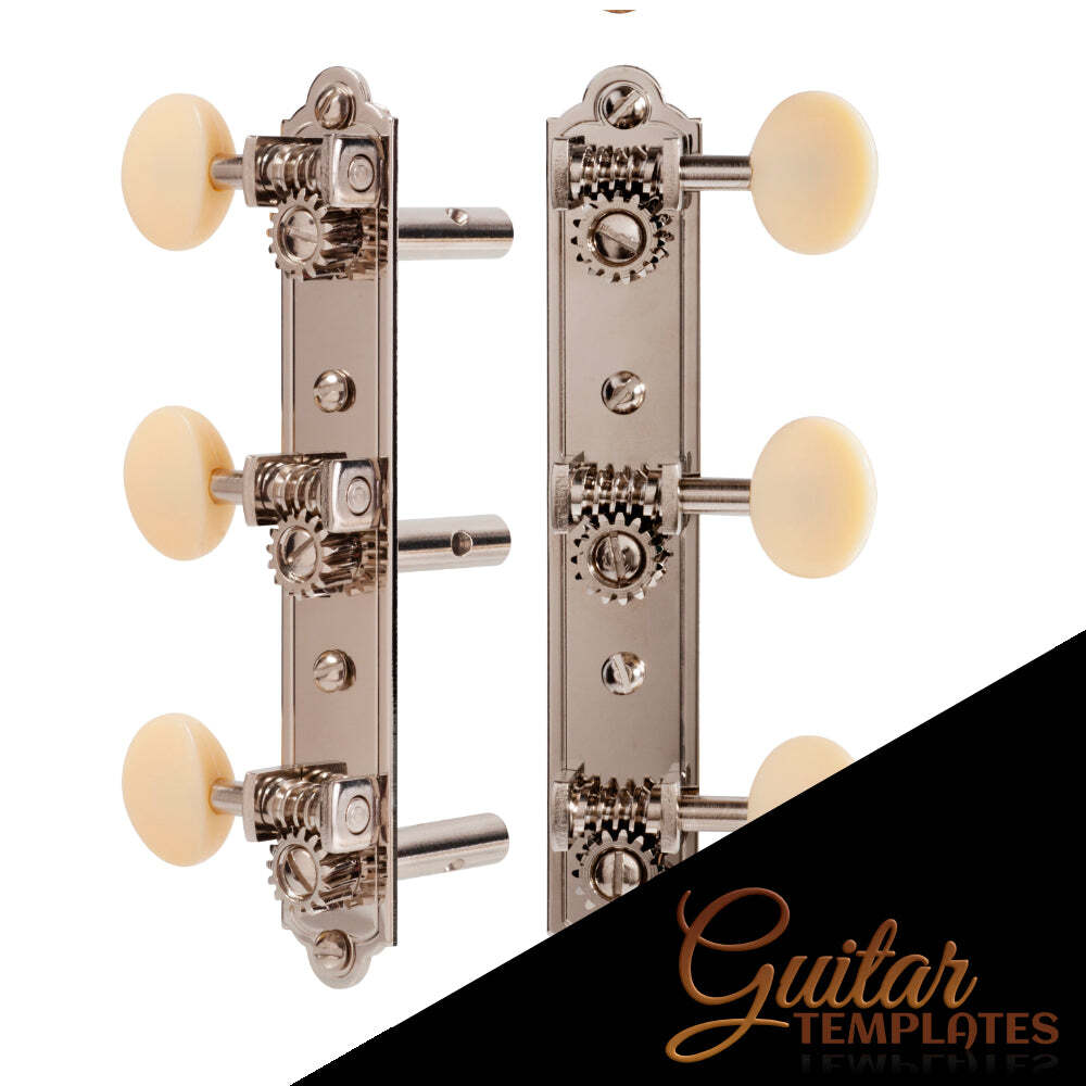 Golden Age Restoration Tuners for Solid Peghead Guitar with Engraved  Bell-end, Relic Nickel with Ivoroid Knobs