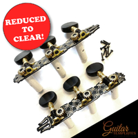 Classical Guitar Tuning Machines Black w Gold Engraved Plates (3+3)